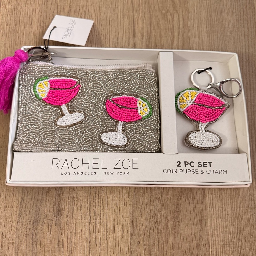 Rachel Zoe Beaded Coin Purse & Charm Set NEW